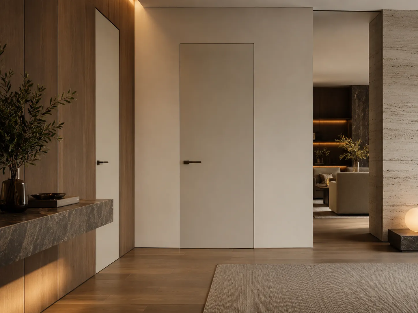 Puerta interior de madera integrada a un ambiente premium